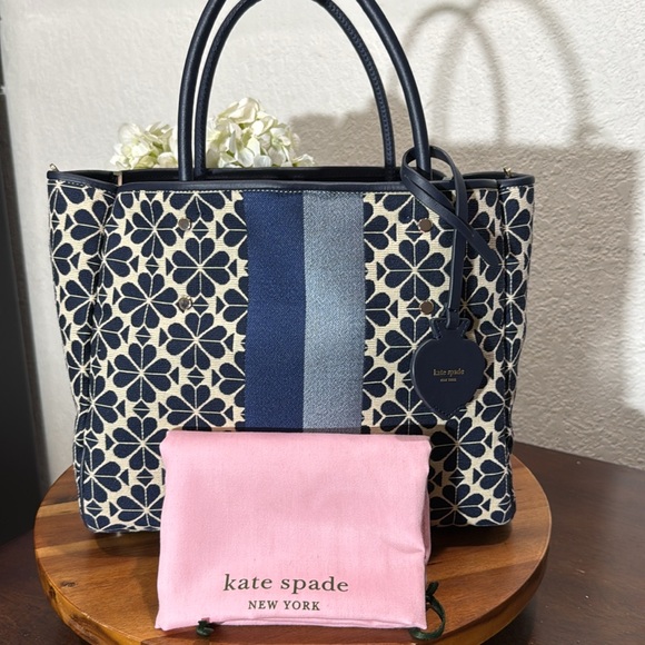 Kate Spade Flower Jacquard Stripe Everything Medium Tote Blue Multi. - Picture 3 of 14